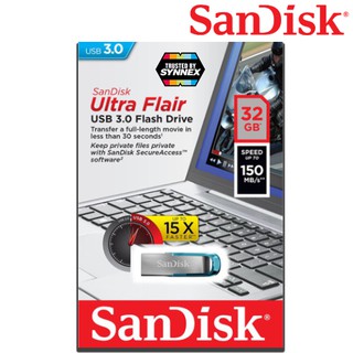 SanDisk Ultra Flair USB3.0 32GB Flash Drive อ่าน150MB/s Blue (SDCZ73_032G_G46B) เมมโมรี่ การ์ด แซนดิส แฟลซไดร์ฟ โน๊ตบุ๊ค