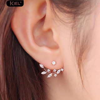 Kiel Fashion Rhinestone Leaf ทับทิมสาขาสตั๊ด Earrings Ear Jackets