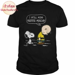 Wew23e23 เสื้อยืด ผ้าฝ้าย พิมพ์ลาย I Still Miss Freddie Mercury Charlie Brown And Snoopy สีดํา สําหรับผู้ชาย 48
