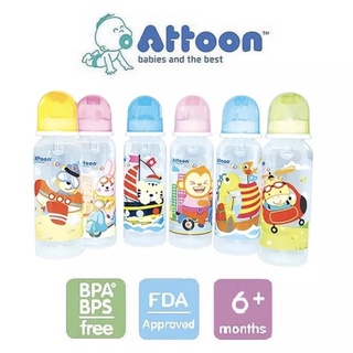 ATTOON แอทตูน ขวดนมรุ่น สไมล์ ขนาด 8oz.คละลาย แพ็ค 6 ขวด