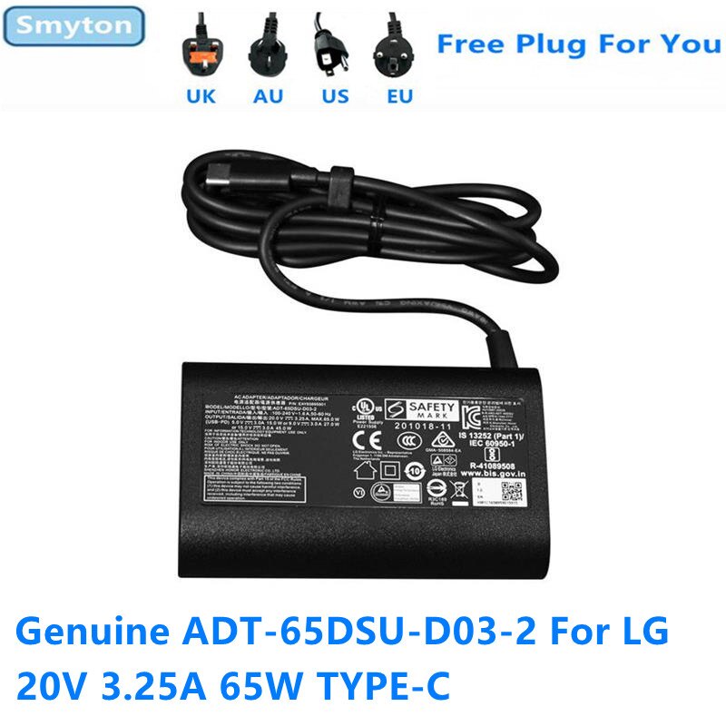 20V 3.25A 65W ADT-65DSU-D03-2 EAY65895901 อะแดปเตอร์จ่ายไฟ AC สําหรับ LG 16Z90P 17Z90P-G.AA74C TYPE-