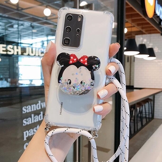 แฟชั่น สายรัด Samsung Galaxy Note20 Ultra Note10+ Note9 Note8 Note10 plus Note5 Note4 A8 Star C9 A9 Pro 2016 J7+ J7plus เคสมือถือ Soft TPU Case เคสโทรศัพท์ สีใส พร้อมสายเชือกคล้อง Cartoon Minnie Mickey