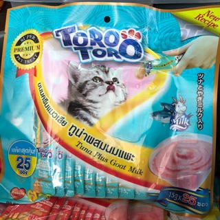 Toro ขนมแมวเลีย รสทูน่าผสมนมแพะ ขนาดซองละ 15g มี 25 ซอง