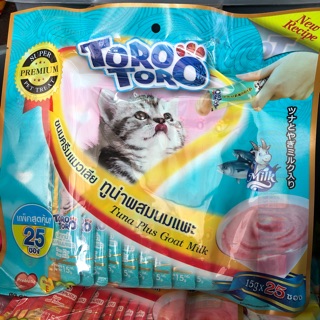 Toro ขนมแมวเลีย รสทูน่าผสมนมแพะ ขนาดซองละ 15g มี 25 ซอง