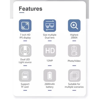 ใหม่ล่าสุด HD 7นิ้ว2000Xกล้องจุลทรรศน์ดิจิตอลสำหรับDIY 500X 1000X USB อุตสาหกรรมกล้องจุลทรรศน์ต่อเนื่องขยายแว่นขยาย