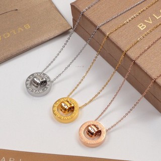 Bulgari สร้อยคอ สีโรสโกลด์ ทรงกลม พร้อมชุดแหวนคู่ ประดับเพชรคริสตัล ไหปลาร้า โซ่สั้น สําหรับผู้หญิง