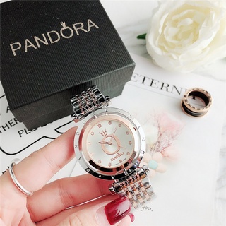 Pandora นาฬิกาข้อมือควอตซ์แฟชั่นสายแสตนเลสหรูหราสําหรับสตรี