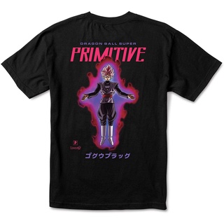 Primitive X Goku Rose Tee เสื้อยืดลําลองสําหรับผู้ชายผ้าฝ้ายแขนสั้นคอกลมสีดํา