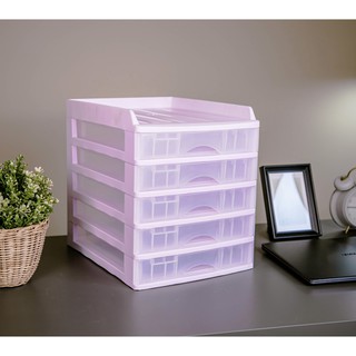 ตู้ลิ้นชัก 5 ชั้น พร้อมถาดบน A-109-1 สีม่วงพาสเทล Organizer with upper tray Purple Pastel color