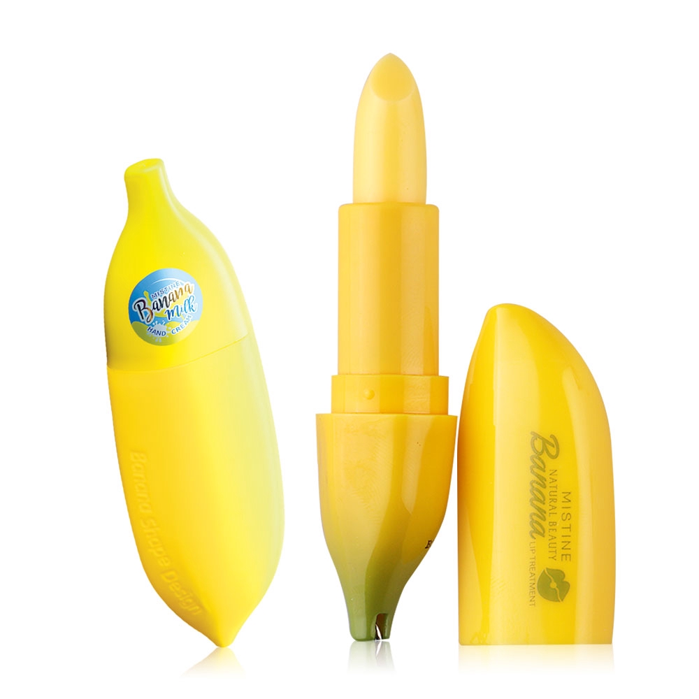 Mistine Set 2 Items Banana Milk Hand Cream 45g + Natural Beauty Banana Lip Treatment 3.35g.