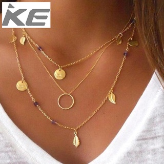 Korean version of the sweet and simple geometric circle dot leaf multi-alloy necklace three-wo