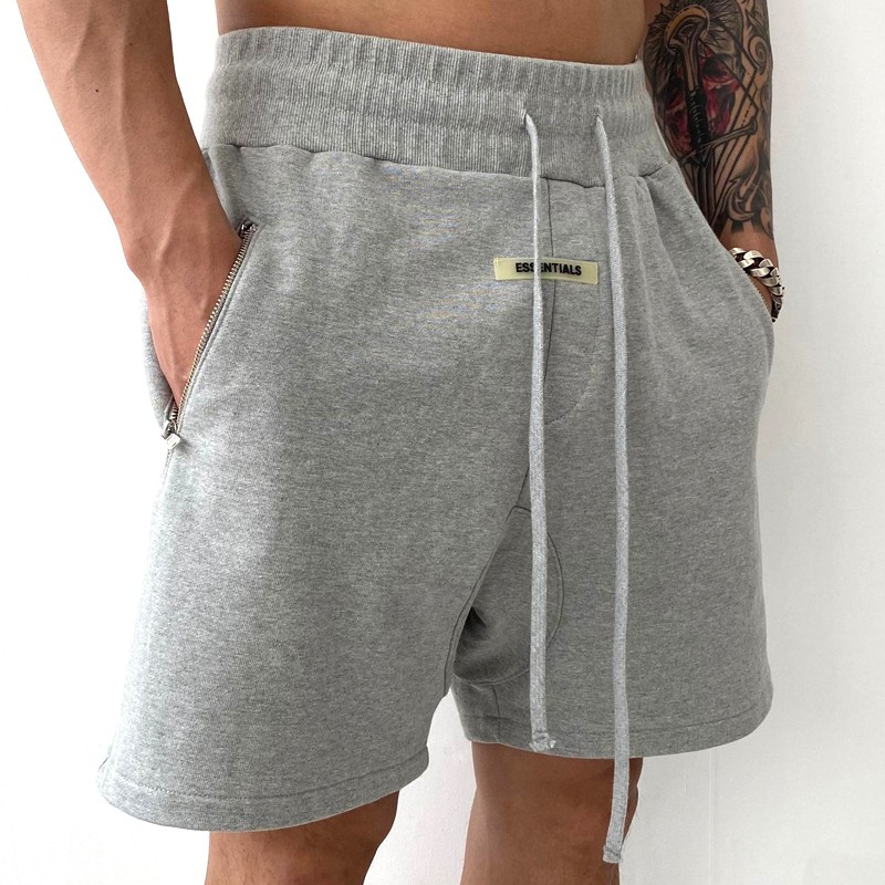 Essentials กางเกงกีฬา ขาสั้น ผู้ชาย ผ้าฝ้าย ใส่สบาย กางเกงลําลอง พร้อมกระเป๋าซิป