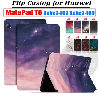 T8 เคสแท็บเล็ตหนัง PU ฝาพับ ลายหินอ่อน กันลื่น กันเหงื่อ คุณภาพสูง สําหรับ Huawei MatePad T Kobe2-L09 Kobe2-L03 KOB2-L09 KOB2-W09 T8 8.0 นิ้ว