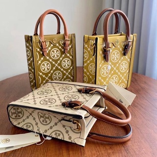 TORY BURCH T MONOGRAM EMBOSSED MINI TOTE กระเป๋าถือ ใบเล็ก มินิไซส์ ทรงช้อปปิ้งโท้ท ลายสัญลักษณ์ หูจับหนังแท้ 16x19 cm