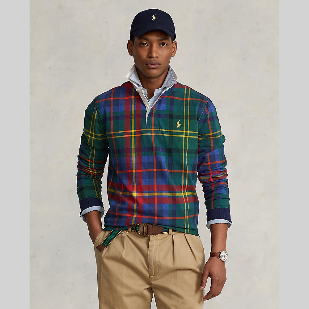 Polo Ralph Lauren POLO Classic Fit Plaid Jersey Rugby Shirt เสื้อโปโล รุ่น MNPOKNI16822145 สี 501 DARK PURPLE-501