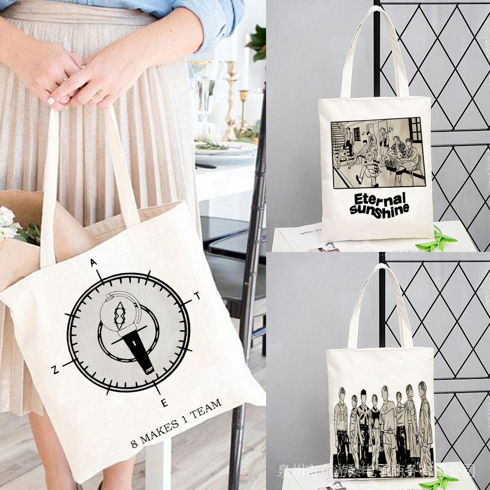 ผ้าฝ้ายหนากระเป๋า Ateez กระเป๋าช้อปปิ้ง Deja Vu Kpop กระเป๋าผ้าใบของขวัญสําหรับ Kpop พัดลม Kpop ผีเส