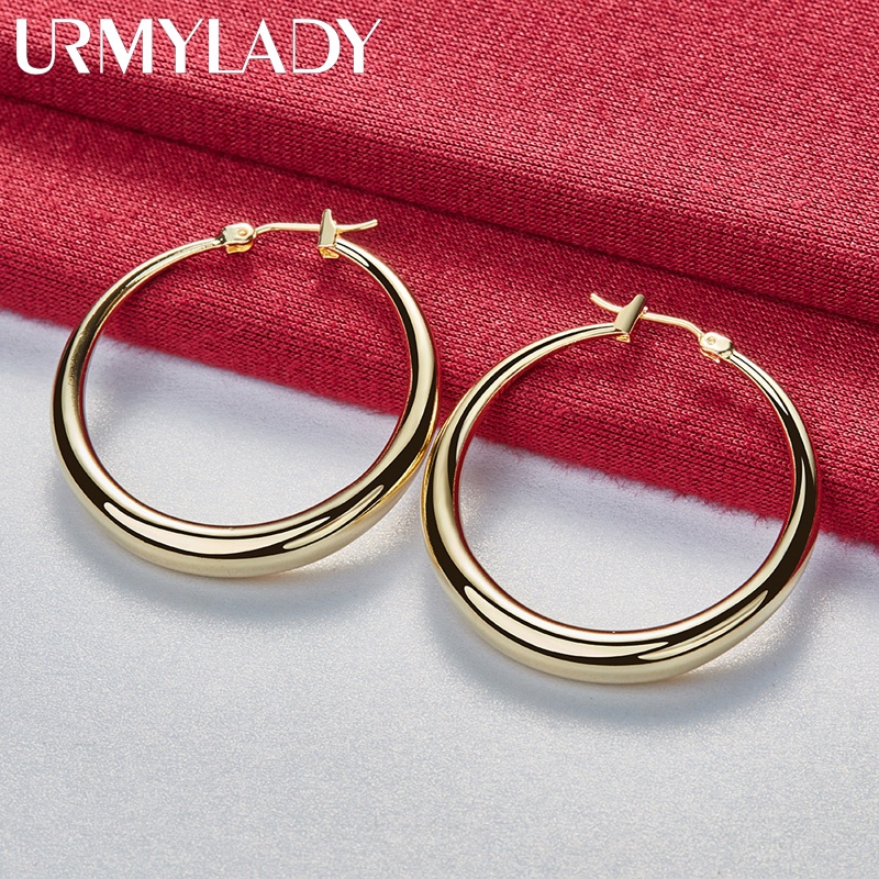 Urmylady ต่างหูห่วง ทรงกลม สีทอง 24K เครื่องประดับแฟชั่น สําหรับผู้หญิง งานหมั้น งานแต่งงาน ปาร์ตี้