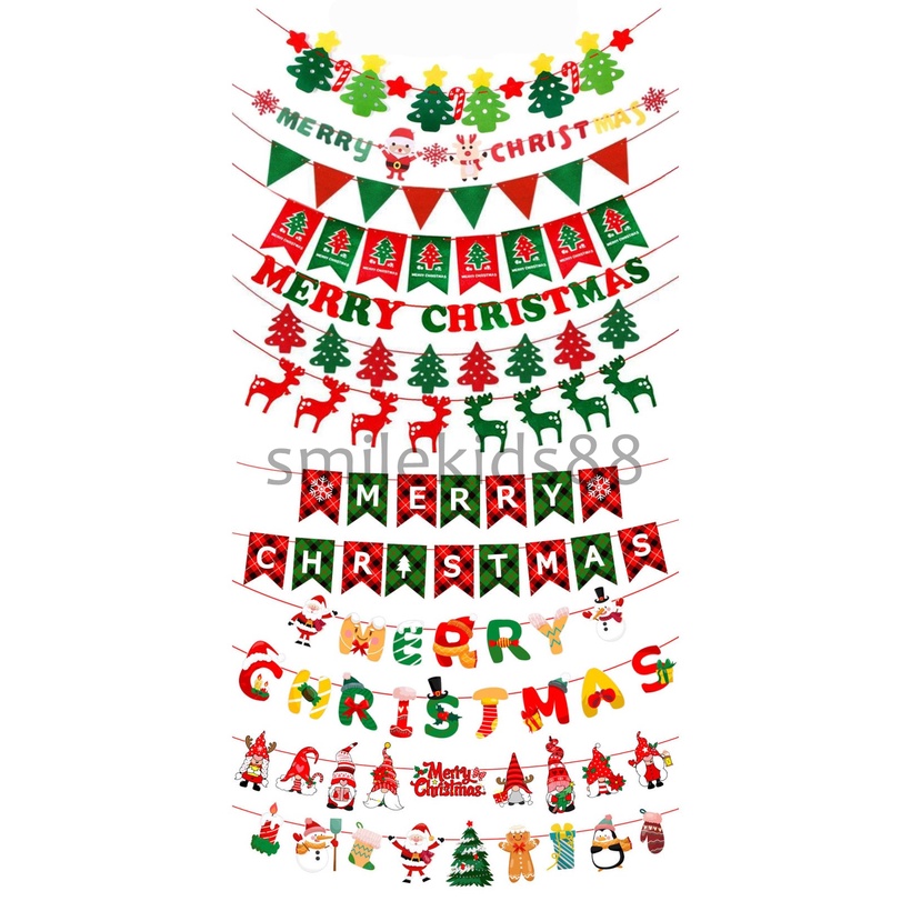 พร้อมส่ง ธงราว ธงแบนเนอร์ คริสต์มาส MERRY CHRISMAS FLAG ธงกระดาษคริสต์มาสร้อนดึงธงแขวน