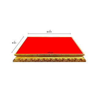 ฐานรองพระ ลายดอกไม้สีทอง กำมะหยี่สีแดง รุ่นหนา 2 ชั้น ขนาด 8x16 นิ้ว