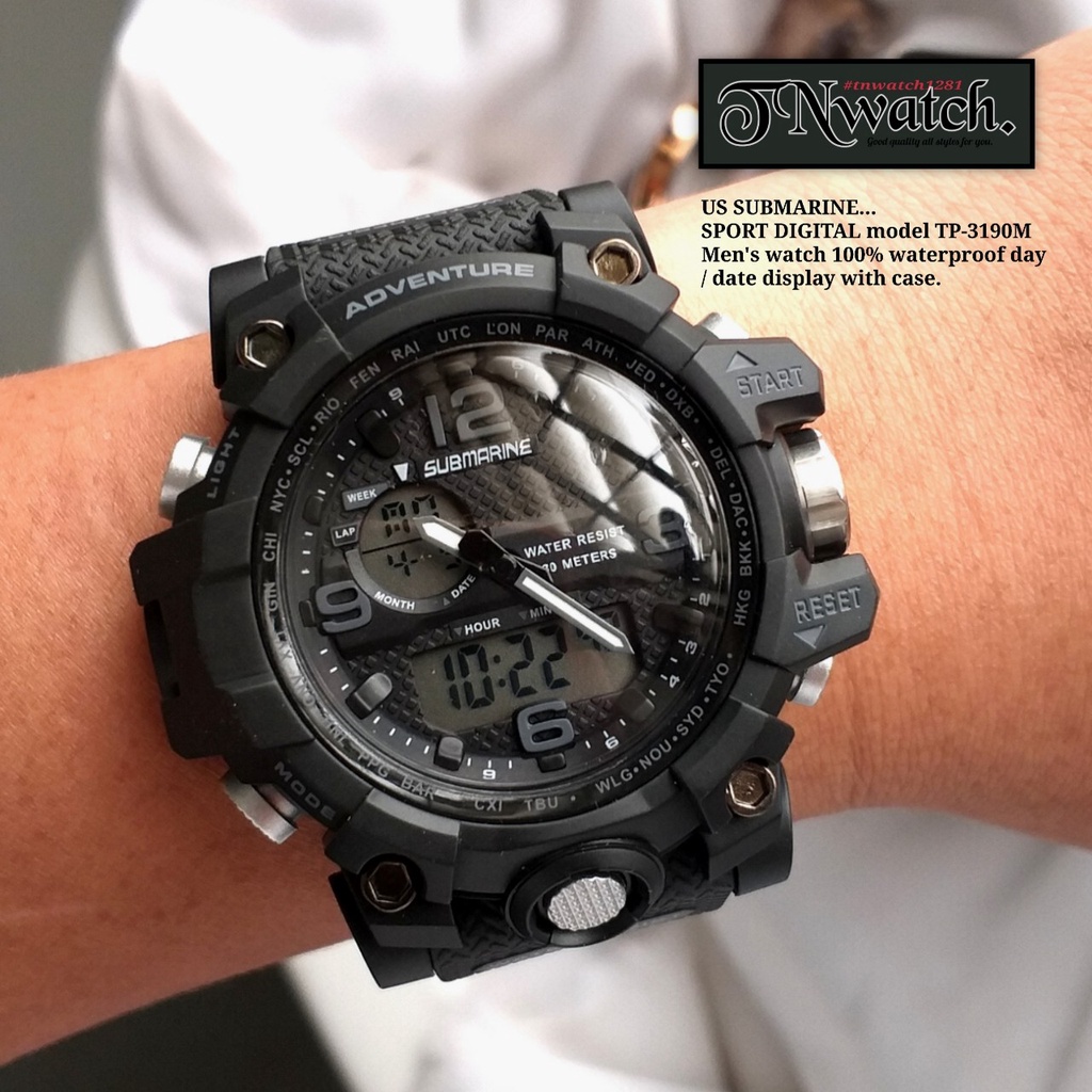 US SUBMARINE SPORT DIGITAL รุ่น TP-3190M นาฬิกาผู้ชาย นาฬิกาข้อมือระบบดิจิตอล/อะนาล็อก ทำงาน2ระบบ จับเวลา กันน้ำ100%