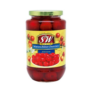 เอสแอนด์ดับบลิว มาราสชิโน่ เชอรี่ในน้ำเชื่อมแบบมีก้าน 26.5 ออนซ์ S&amp;W Maraschino Cherries in Stem Syrup, 26.5 oz.