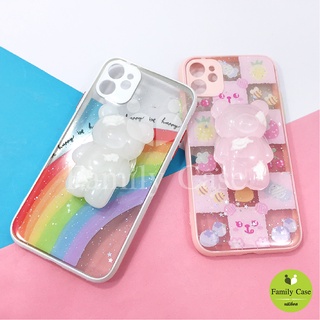 Oppo A31 2020 /A53 เคสมือถือ TPU ขอบสีกันเลนส์กล้องกากเพชรกริตเตอร์ ฟรี Griptok หมีน่ารัก หวานแหวว