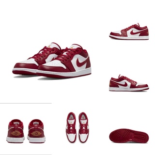 รองเท้าผ้าใบลําลอง Air Jordan 1 Low "Cardinal" ของแท้ 100% สําหรับผู้ชาย และผู้หญิง aj1 สีขาว สีแดง 553558-607