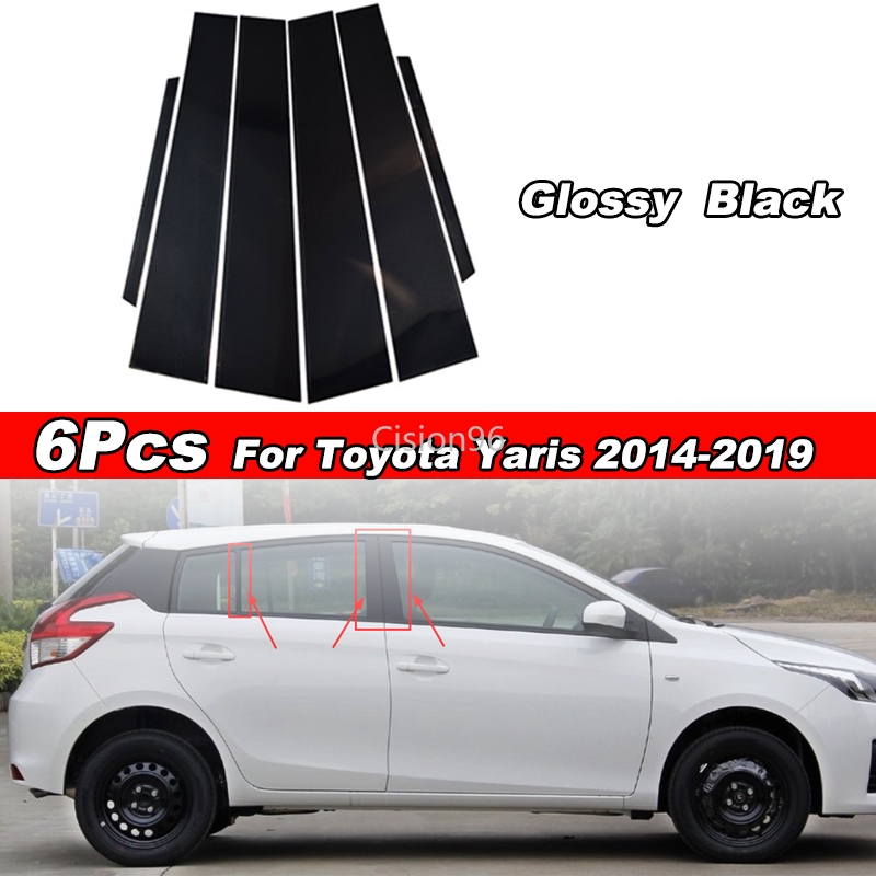 สติ๊กเกอร์ฟิล์มสีดําติดประตูหน้าต่างรถยนต์ 6 ชิ้นสําหรับ toyota yaris 2014 2017