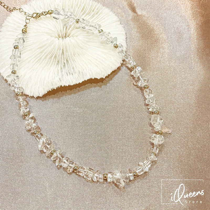 [พร้อมส่งในไทย] สร้อยคอหินธรรมชาติ สีขาว สีใส #IQS001