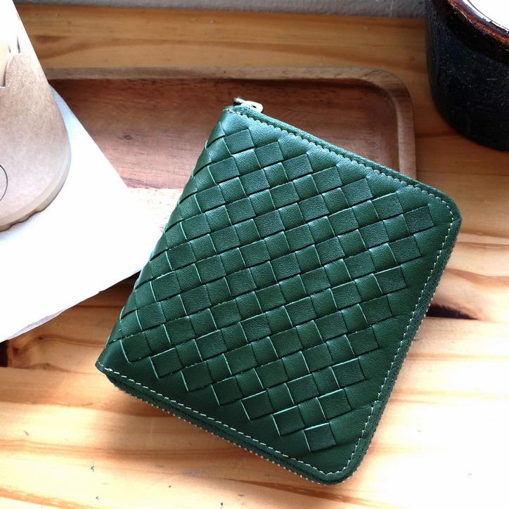 05-182 unisex compact zippy wallet กระเป๋าสตางค์สานหนังแท้ กระเป๋าตังค์สานหนังแท้ แบรนด์ k - รูปที่ 7