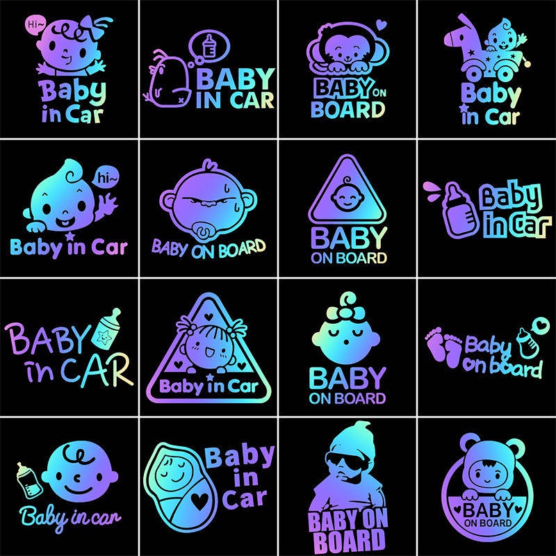 Baby in Car with Baby Personality Laser Reflective Creative Text Stickers Cute Funny Car Stickers qJM2