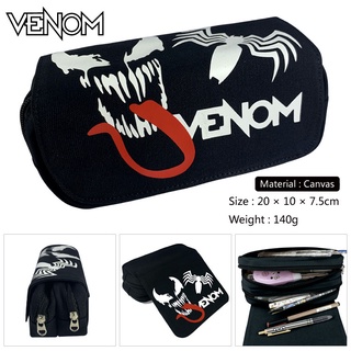 กระเป๋าดินสอ ผ้าแคนวาส แต่งซิปสองชั้น ขนาดใหญ่ จุของได้เยอะ ลาย Marvel venom สําหรับนักเรียน