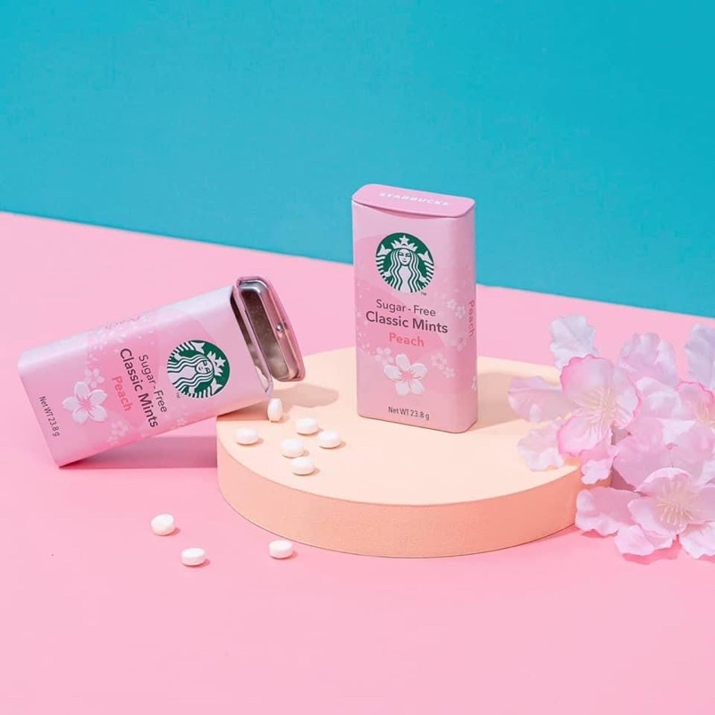 Starbucks | 🍑🌸Sugar-Free Classic Mints Peach (ลูกอมปราศจากน้ำตาล รสพีช)🌸🍑