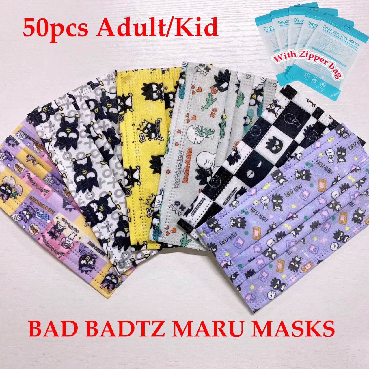 50pcs Adult/Kid XO mask 3 layers Disposable BADTZ MARU Face Masks Dustproof printed mask XO BAD BADTZ MARU Mask  4ec81