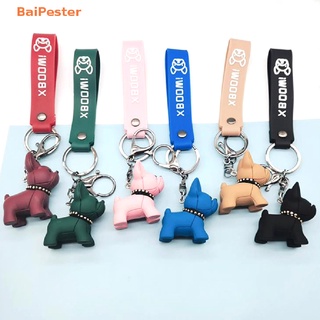 [BaiPester] Fashion Punk French Bulldog Keychain Leather Dog Keychains Bag Car Jewelry Gifts