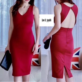 👗Cut Out Back  DRESS สีเลือดนก