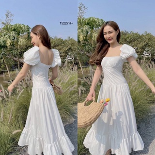 Maxidress เดรสยาวแขนตุ๊กตาแต่งพลีซชายระบาย