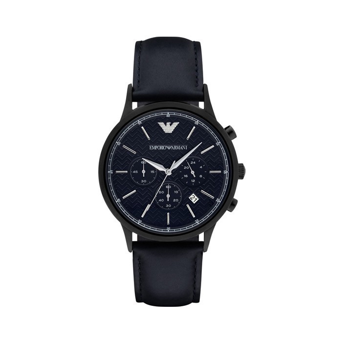 Original Emporio Armani Blue Herringbone Dial Chronograph Leather Watch AR2481