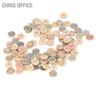 Chris Office กระดุมไม้ รูปดอกไม้น่ารัก สไตล์วินเทจ สําหรับตกแต่งงานฝีมือ Diy 100 ชิ้น