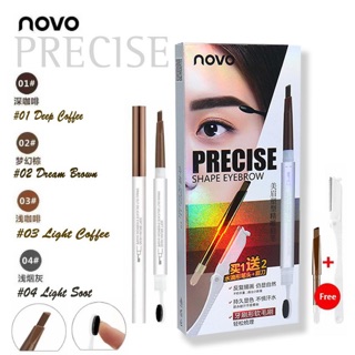 No.5253 คิ้วมีดโนโว  Novo Precise Shape Eyebrow ดินสอเขียนคิ้ว+รีฟิล+มีดกันคิ้ว