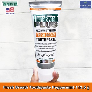 ยาสีฟันลดกลิ่นปาก รสเปปเปอร์มินท์ Plus Fresh Breath Toothpaste Peppermint 113.5g - TheraBreath