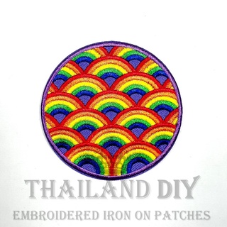 ตัวรีดติดเสื้อ งานปัก ลาย สายรุ้ง คิ้วท์ๆ หลากสี Multi Rainbow Patch ตัวรีด WOP DIY อาร์มติดเสื้อ น่ารัก LGBTQ สีรุ้ง