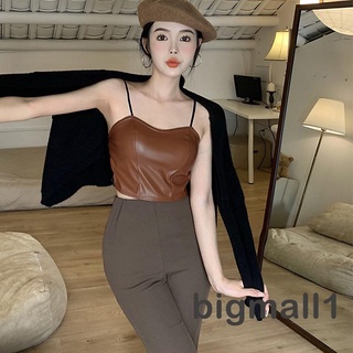 Bigmall- เสื้อครอปท็อป แขนกุด โชว์หลัง ไม่มีโครงเหล็ก สีพื้น แฟชั่นสําหรับผู้หญิง