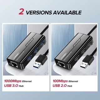 Ugreen อะแดปเตอร์การ์ดเครือข่าย USB 3.0 2.0 HUB to RJ45 Lan