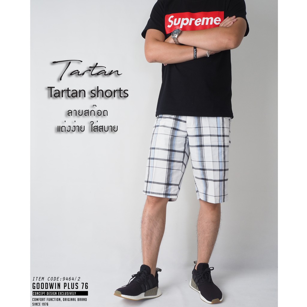 ⚡GW⚡9464 กางเกงขาสั้น ผู้ชาย ผ้าคอตต้อน พิมพ์ลาย ลายสก๊อต ยาว 22-23 นิ้ว ไซส์ 28-36  Goodwin Brand