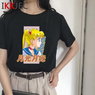 เสื้อยืดลายทาง sailor moon Cool Fashion Print T-shirt New women Wowomen Tops สไตล์เกาหลี เสื้อยืด