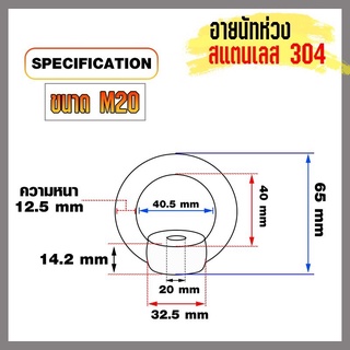 อายนัทห่วงสแตนเลส 304 ขนาด M20 (ราคาต่อชิ้น)