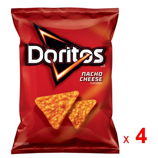 DORITOS แผ่นข้าวโพดทอดกรอบ โดริโทส รสเนยแข็ง นาโช ชีส ทอร์ทิลล่า ชิพส์ ชุดละ 4 ซอง ซองละ 198 กรัม / 