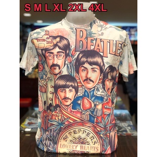 เสื้อ OVP (โอเวอร์ปริ้นท์) วง Beatles บีทเทิ่ล แขนสั้น ผ้าคอตตอนผสมโพลี พิมลายทั้งตัว