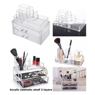 Acrylic cosmetic shelf 2 layers ชุดอะคริลิค เก็บอุปกรณ์เครื่องประดับ 2 ชั้น กล่องเก็บเครื่องสำอางค์